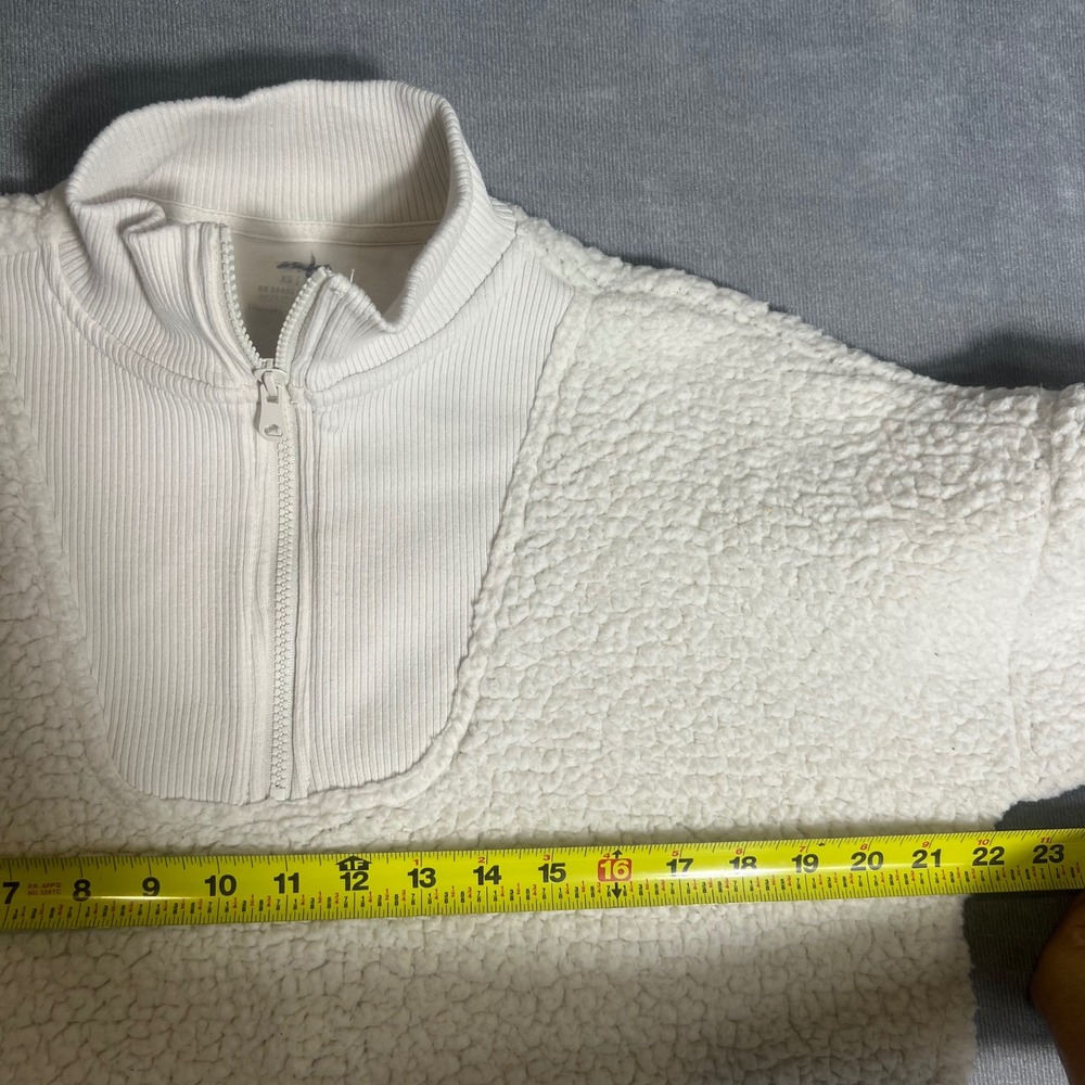 Aerie‎ Womens Cream White Sherpa Fleece Quarter Zip Pullover Sweatshirt XS - Picture 3 of 7